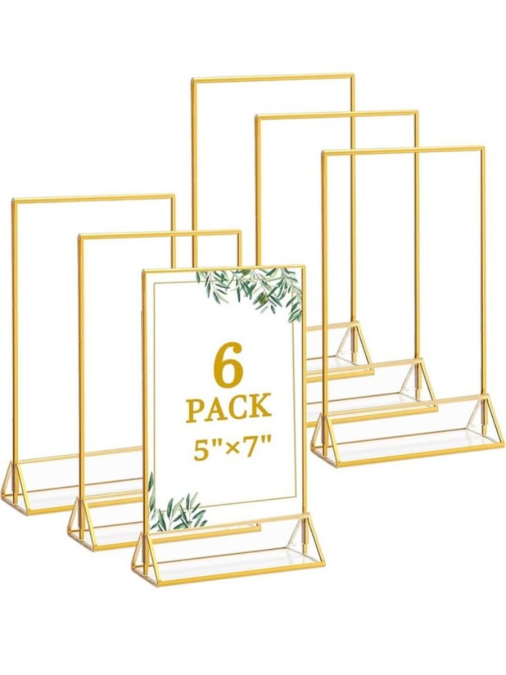 6 Pack 5x7 Inch Clear Acrylic Sign Holders, Double-Sided Gold Display Stand Pict